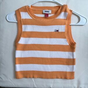 Women’s Tommy Hilfiger Cropped Ribbed Tank Top Orange/White Xs